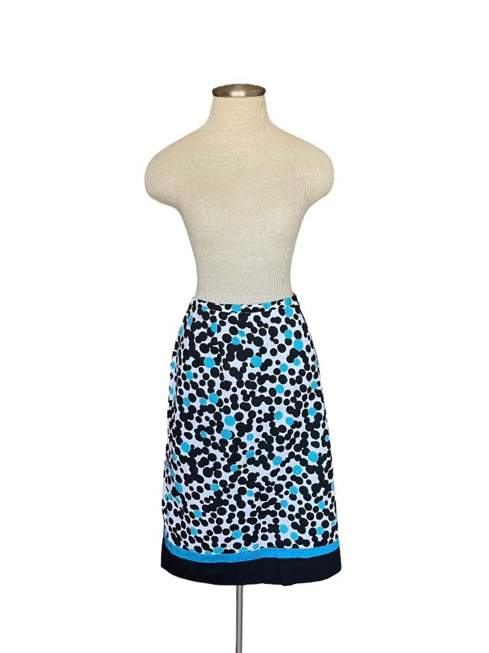 Y2K 2000s Karin Stevens White Black Blue Polka Dot Knee Skirt Size 16